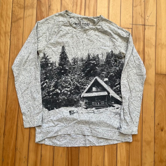 Roots Canada Other - Roots Canada Mens Medium Long Sleeve Graphic T-Shirt Grey Winter Cabin Print